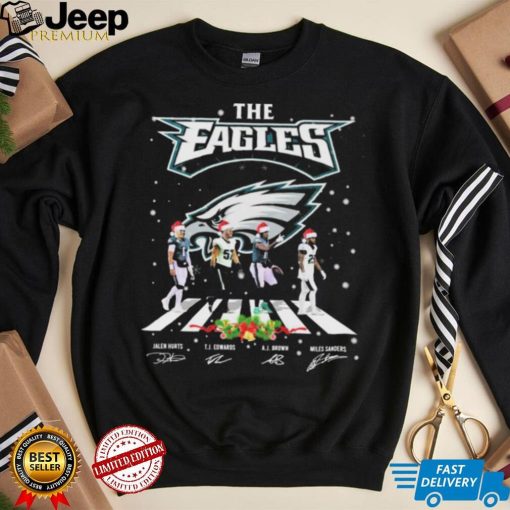 The Eagles Jalen Hurts TJ Edwards Aj Brown And Miles Sanders Abbey Road Christmas Signatures Shirt