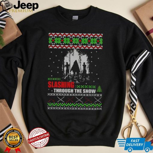 The Walking Dead Michonne slashing through the snow ugly Christmas shirt