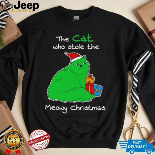 The cat who stole the Meowy Christmas shirt