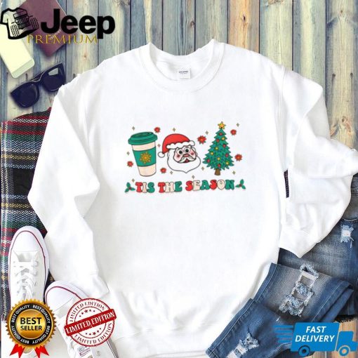 Tis The Season Groovy Christmas Hippie Santa Hot Coffee Shirt