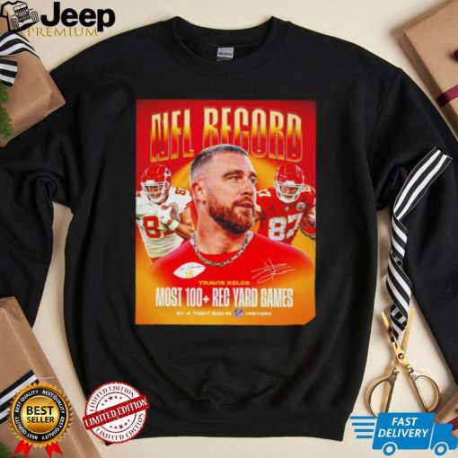 Travis Kelce Kansas City Chiefs NFL record most 100 Rec Yard games poster signature shirt