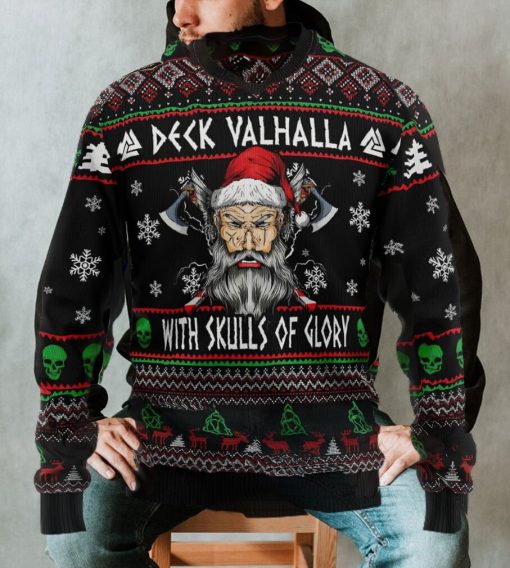 Viking Deck Valhalla With Skulls Of Glory Ugly Christmas Sweater Sweatshirt