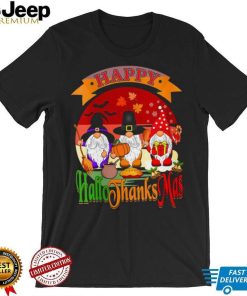 Womens Happy Hallothanksmas Gnomes Halloween Christmas Funny Thanksgiving T Shirt