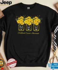 Yellow Flower Jar Peace Love Cure Childhood Cancer Flower Jar New Design T Shirt