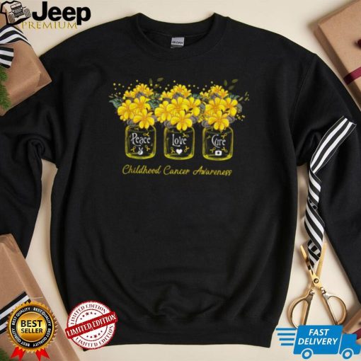 Yellow Flower Jar Peace Love Cure Childhood Cancer Flower Jar New Design T Shirt