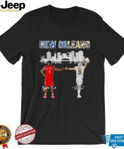 Zion Williamson and Drew Brees New Orleans city skyline signatures shirt d95564 0