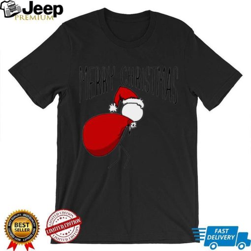 merry Christmas Santa stickman with Christmas bag of toy shirt