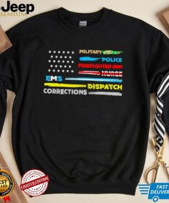 Military Police Firefighter nurse EMS dispatch corrections American flag shirt