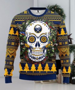 Buffalo Sabres Skull Flower Ugly Christmas Ugly Sweater