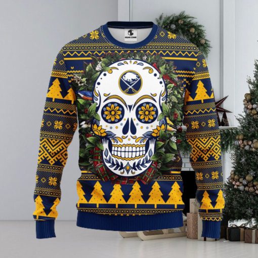 Buffalo Sabres Skull Flower Ugly Christmas Ugly Sweater