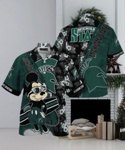 NCAA Michigan State Spartans Hawaiian Shirt Mickey And Floral Pattern