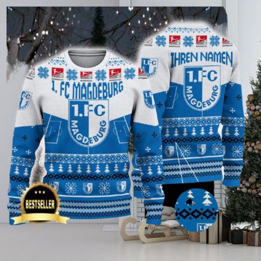 1 FC Magdeburg Ugly Christmas Sweater Logo Custom Name Gift Fans