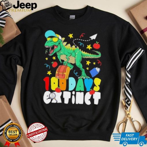 100 Days Extinct Dinosaur T rex 100 Days of School Dino Kids Shirt