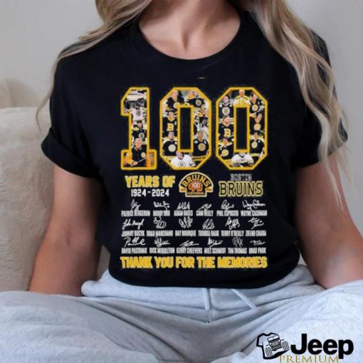 100 year of 1924 2024 Boston Bruins thank you for the memories signatures  shirt