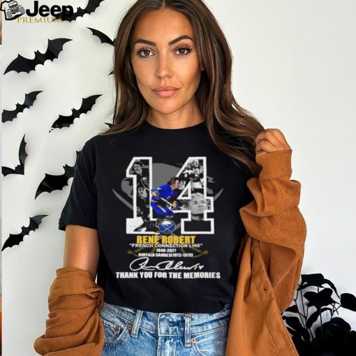 14 Rene Robert French Connection Line 1948 2021 Buffalo Sabres thank you for the memories signature shirt