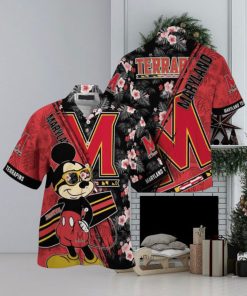 NCAA Maryland Terrapins Hawaiian Shirt Mickey And Floral Pattern