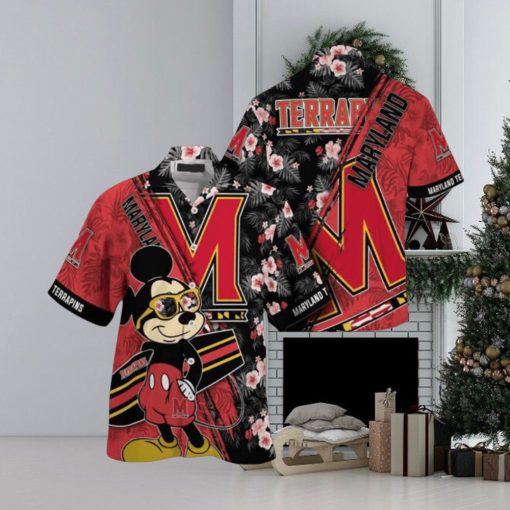 NCAA Maryland Terrapins Hawaiian Shirt Mickey And Floral Pattern