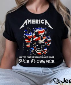 2023 Nice Skull America Had Two Towers Removed So It Could Suck It’s Own Dick American Flag shirt