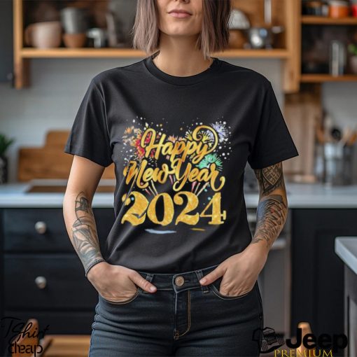 2024 Happy New Year gold glitter firework shirt