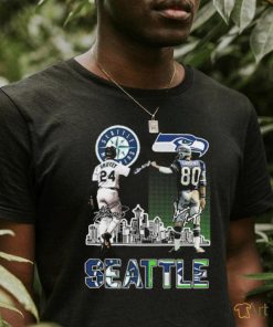 24 Ken Griffey Jr. and 80 Steve Largent Seattle Skyline signatures shirt