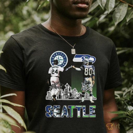 24 Ken Griffey Jr. and 80 Steve Largent Seattle Skyline signatures shirt