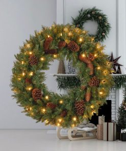 24'' Warm White Pine Cone 50 Light christmas Wreath