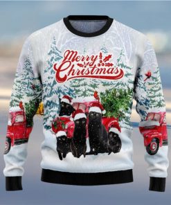 Black Cat Merry Christmas Knitted Ugly Christmas Sweater