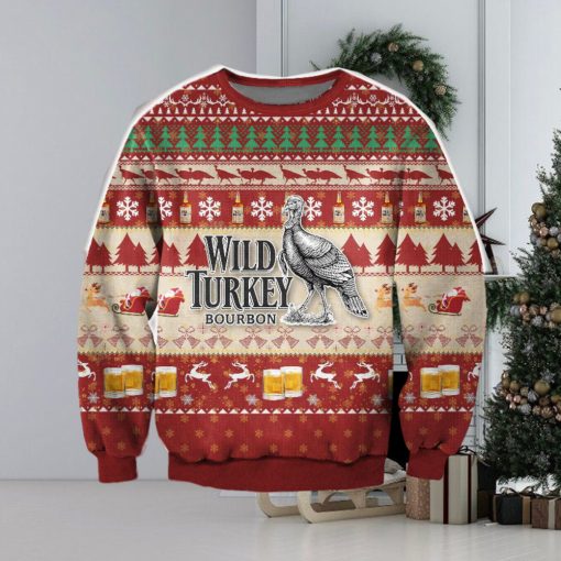 3D All Over Print Wild Turkey Bourbon Whiskey Ugly Christmas Sweater Perfect Holiday Gift