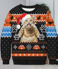 3D Cat Print Christmas Meo Eat Sweater