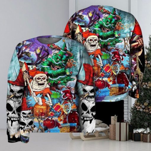 3D Christmas And Skull Scary Ugly Sweater