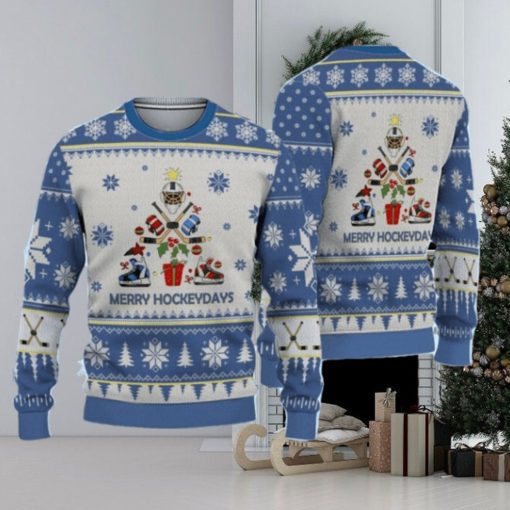 3D Hockey Blue Christmas Tree Ugly Sweater