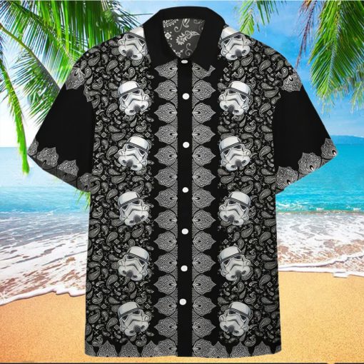 3D Star Wars Bandana Pattern White Pattern Black Background Hawaiian Shirt