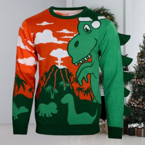 3D T Rex Light Up Volcano Ugly Christmas Sweater