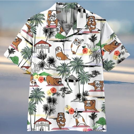 3d Bulldog Yoga Hawaiian Button Up Shirt Mens Womens