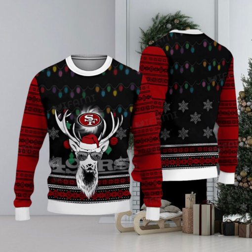 49ers Ugly Christmas Sweater Deer Head With Sunglasses San Francisco 49ers Gift