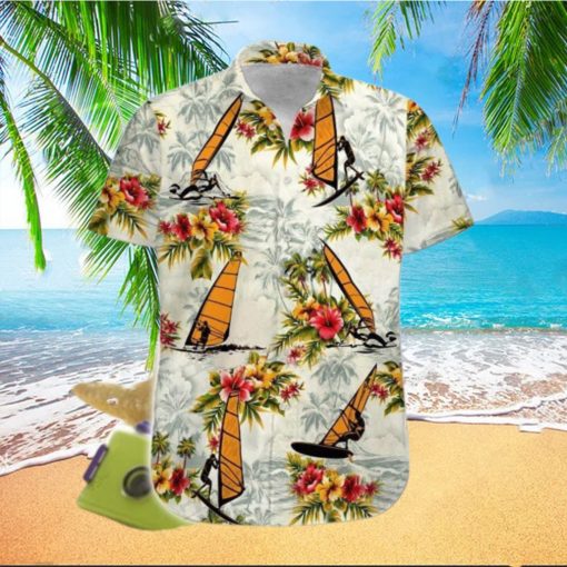 Windsurfing Yellow Tropical Flower Unisex Hawaiian Shirts