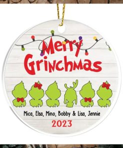 Personalized Grinch Family With Name Christmas Ceramic Ornament