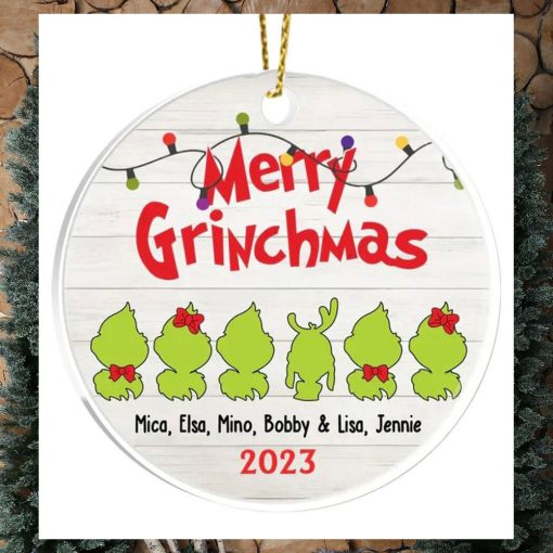 Personalized Grinch Family With Name Christmas Ceramic Ornament