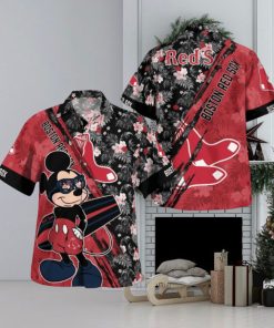 Boston Red Sox Mickey Mouse Floral Short Sleeve Hawaii Shirt