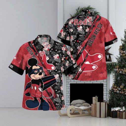 Boston Red Sox Mickey Mouse Floral Short Sleeve Hawaii Shirt