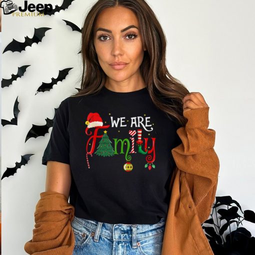 We Are Family Christmas Tree Santa Hat Xmas Elf Candy Cane T Shirt Black X Large