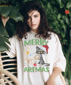 Merry Artmas Cat Painting Christmas Shirt