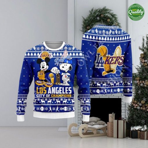 Cheap Mickey And Snoopy Los Angeles Dodgers Ugly Christmas Sweater Jumper