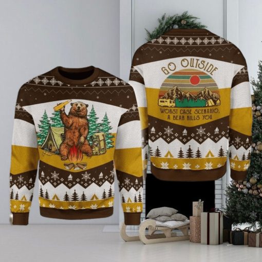 A Bear With Beer Go Outside Camping 3d All Over Print Ugly Christmas Sweater