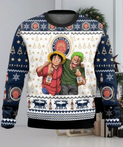 A Fine Pilsner Miller Lite x One Pice Luffy Zoro Ugly Christmas Sweater