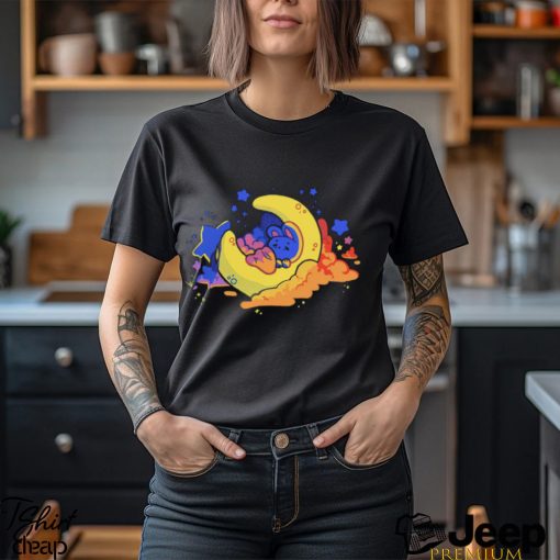 A bunny snoozing in the crescent Moon Cruisin’ for a Snoozin’ art shirt