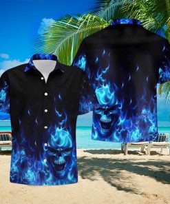 Buy Skull Flame Blue 3d All Over Hawaiian Shirtt