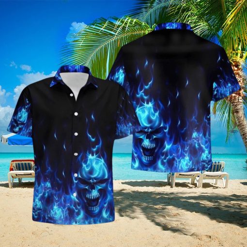 Buy Skull Flame Blue 3d All Over Hawaiian Shirtt