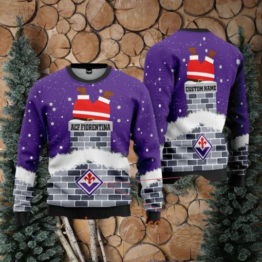 ACF Fiorentina Santa Claus Custom Name Ugly Christmas Sweater