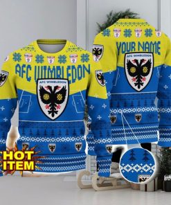 AFC Wimbledon Big Logo Custom Name 3D Ugly Christmas Sweater Christmas Gift For Big Fans